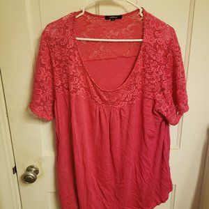 Ambiance pink floral lace short sleeve top